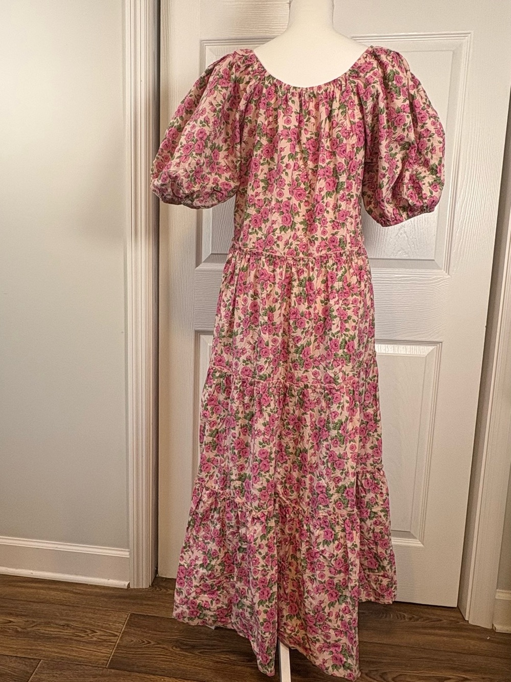 Flowy Prairie Cottagecore Floral Maxi Dress Square Neck Puff Sleeve Pockets - Picture 4 of 7